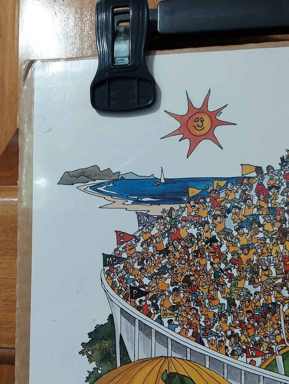 Iowa Hawkeyes Rose Bowl 82 Poster Illustrated Stadium Scene by John Holladay Vtg